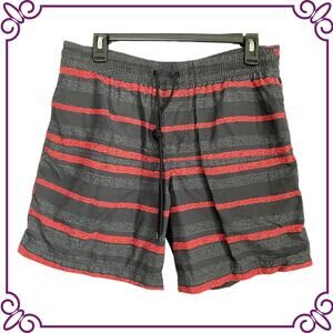Columbia Omni-Shield Gray with Red Stripes Swim Trunks Medium